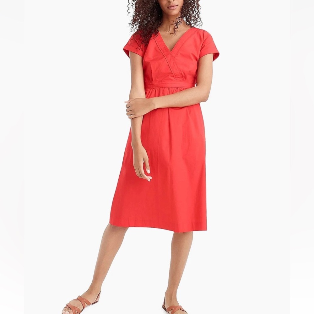 JCrew red poplin a-line midi dress 6p